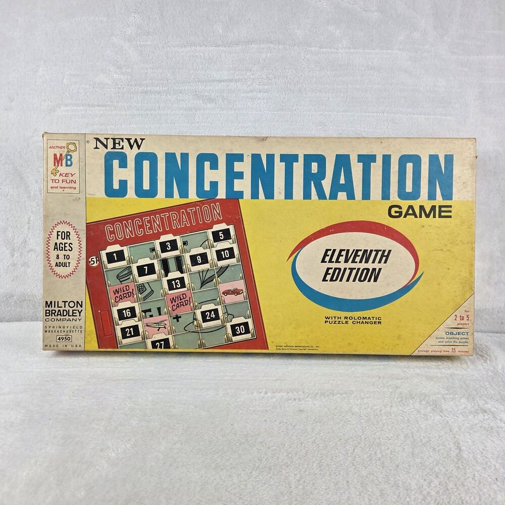 Vintage 1968 Concentration Game 11th Edition Milton‎ Bradley Complete